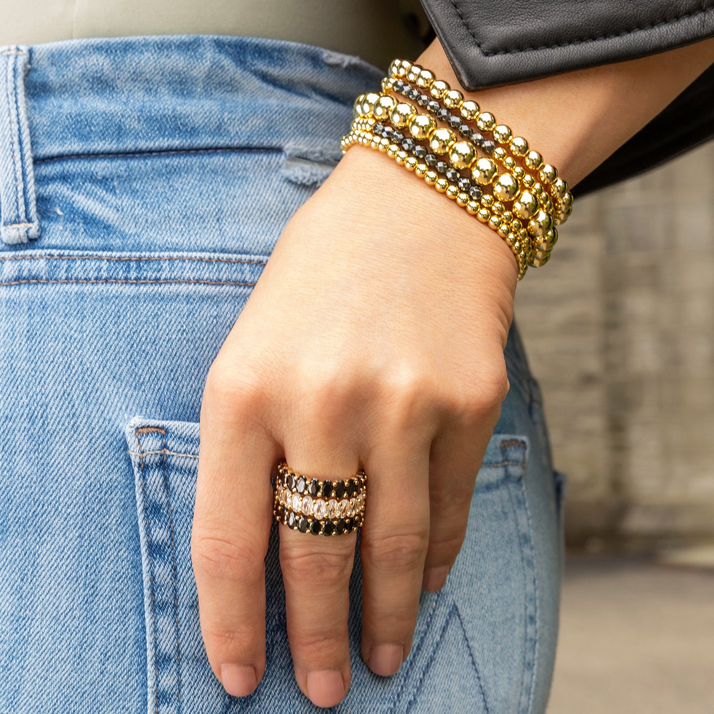 4 mm metal beaded stretch bracelet