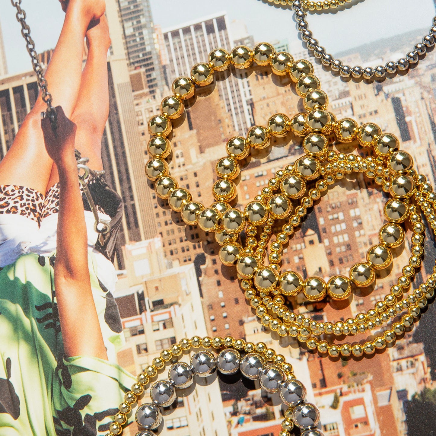 4 mm metal beaded stretch bracelet