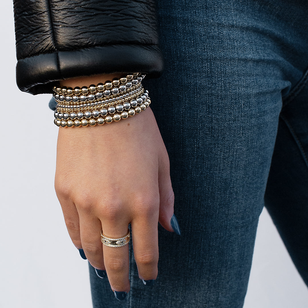 3 mm metal beaded stretch bracelet