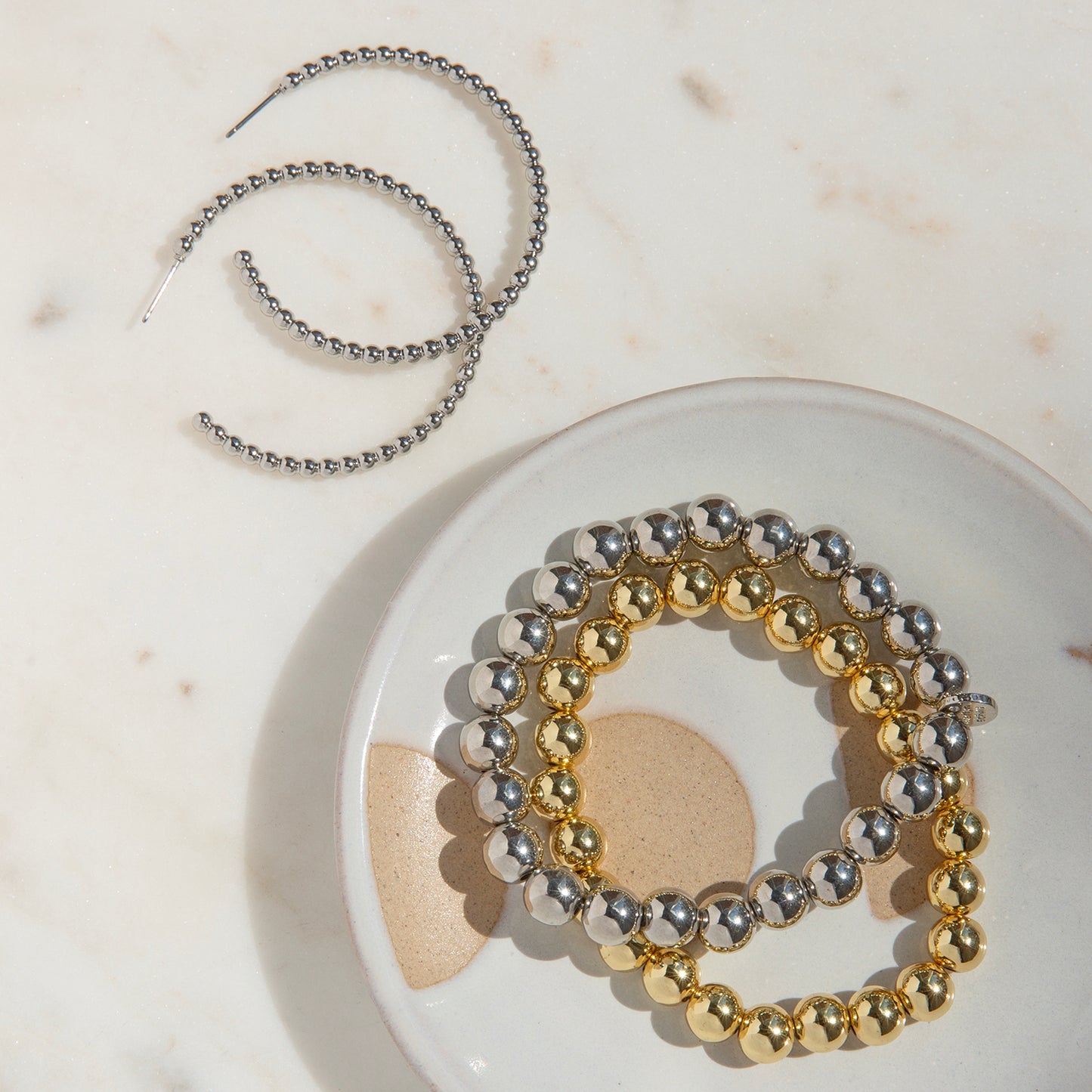 8 mm metal beaded stretch bracelet