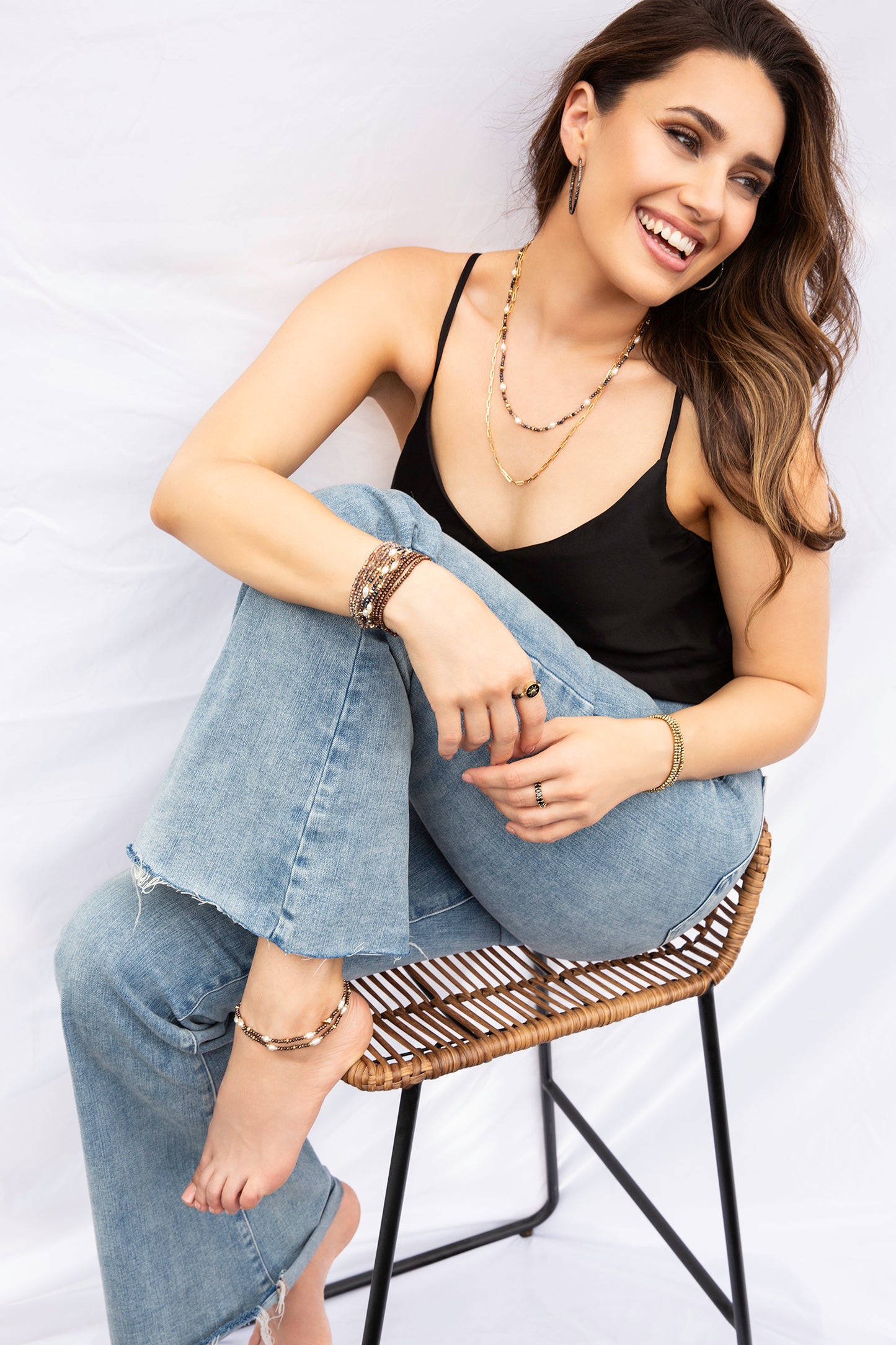 crystal beaded pearl wrap bracelet