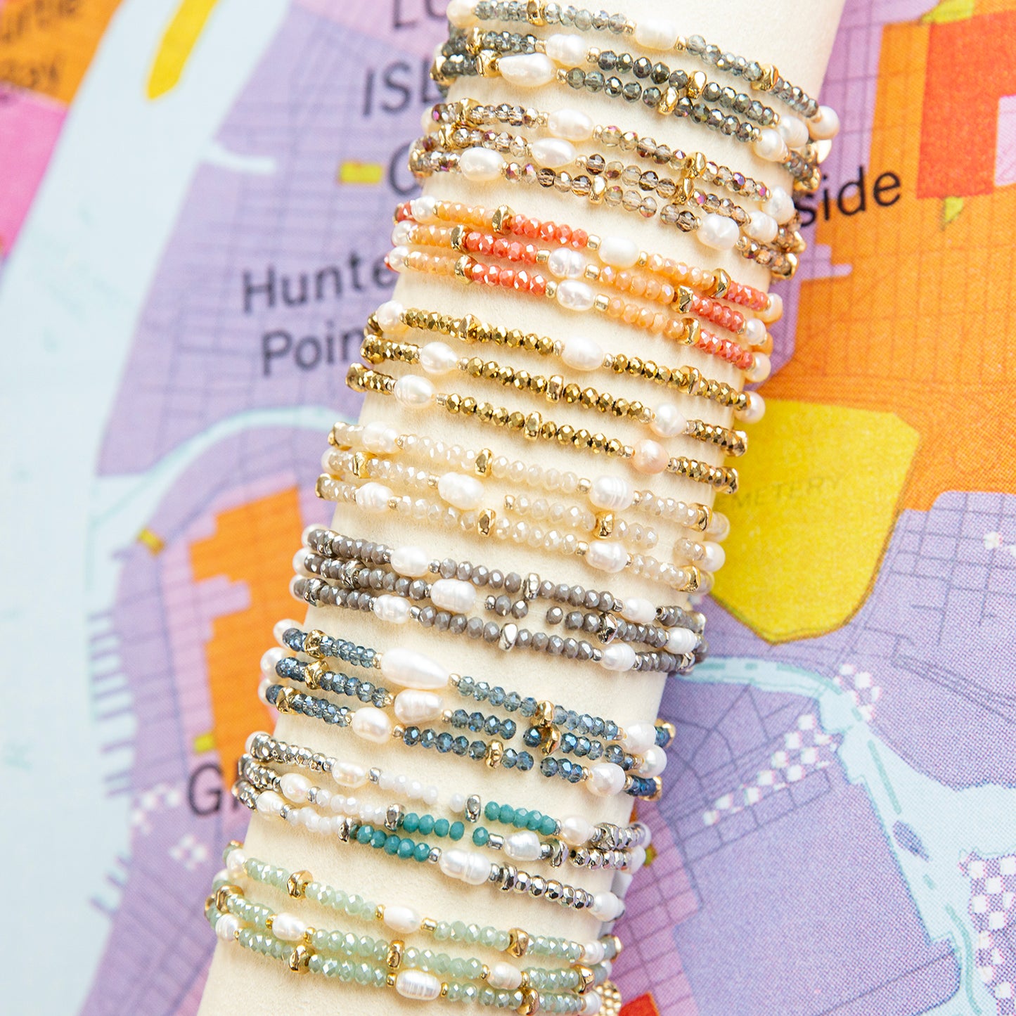 crystal beaded pearl wrap bracelet