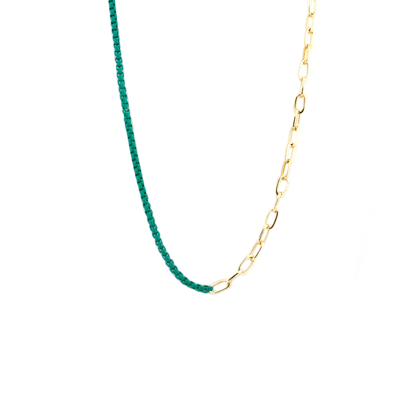 teal enamel box chain link necklace