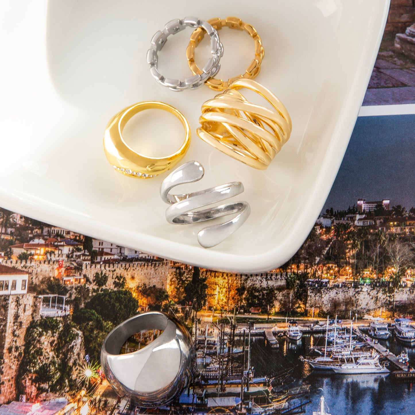 gold plated crossover ring