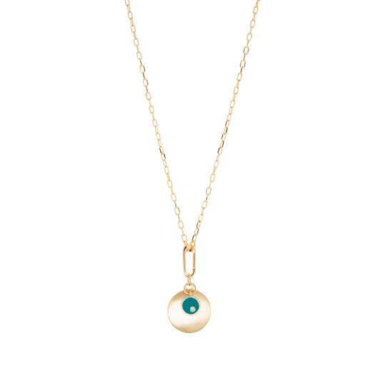 teal double disc pendant necklace