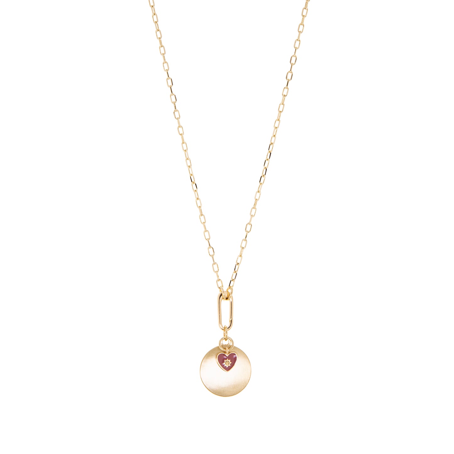 pink enamel heart disc pendant necklace