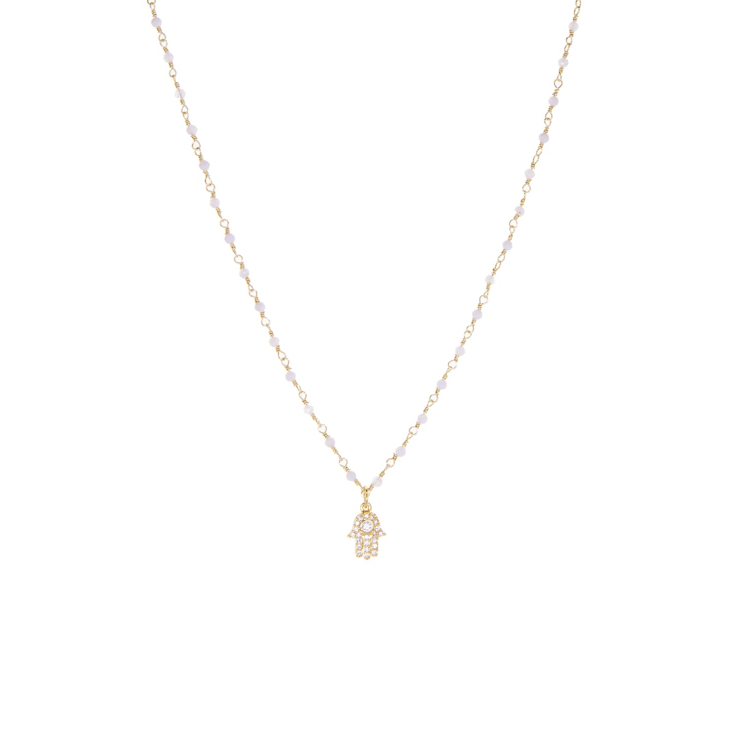 natural stone necklace with hamsa charm