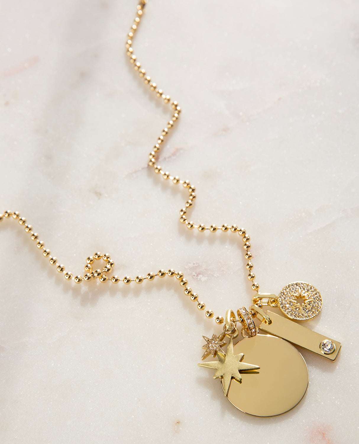 multi charm ball chain necklace