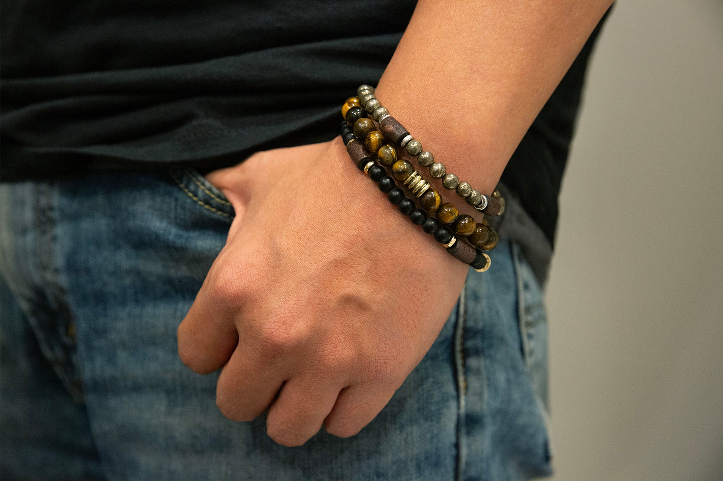 8mm natural stone beaded men's bracelet