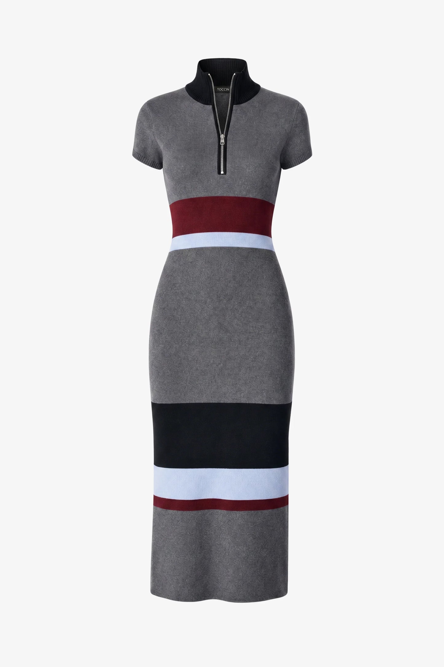 Toccin Dasha Mock Neck Half Zip Midi Dress
