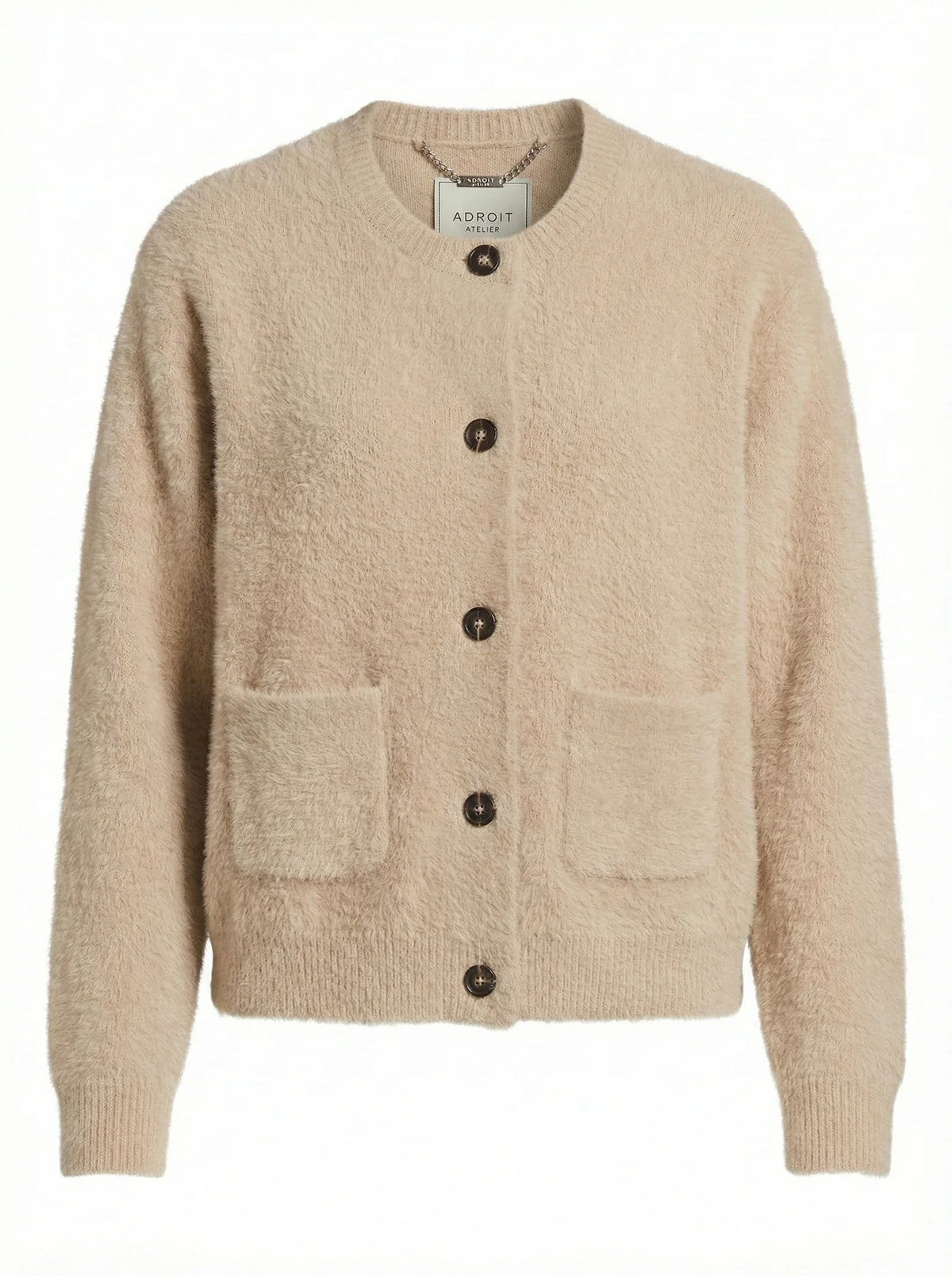Adroit Dottie, knitted eyelash cardigan w/patch pockets (Copy)