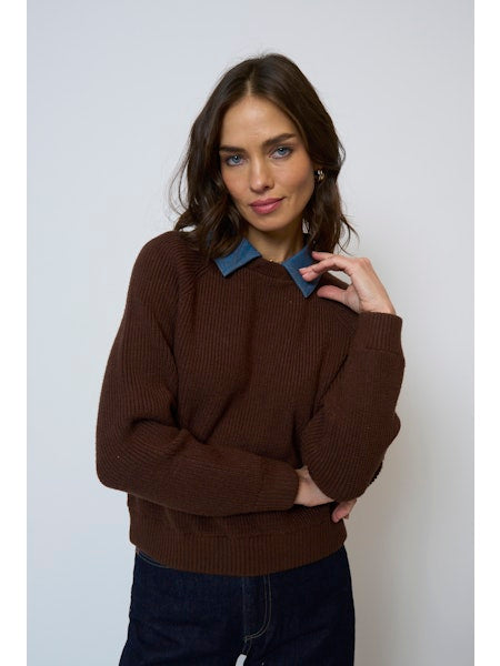 Central Park West Dash Denim Collar Pullover