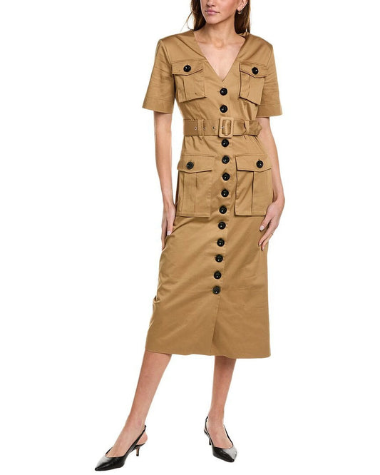 Toccin Finn V-Neck Button-Front Safari Midi Dress