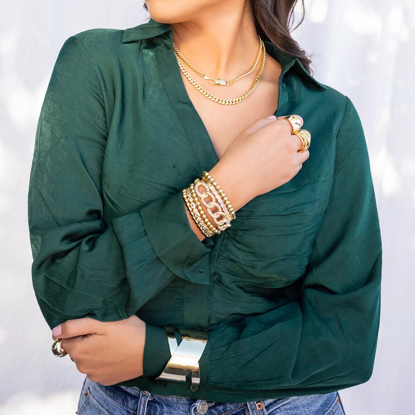 pave link statement hinge bangle