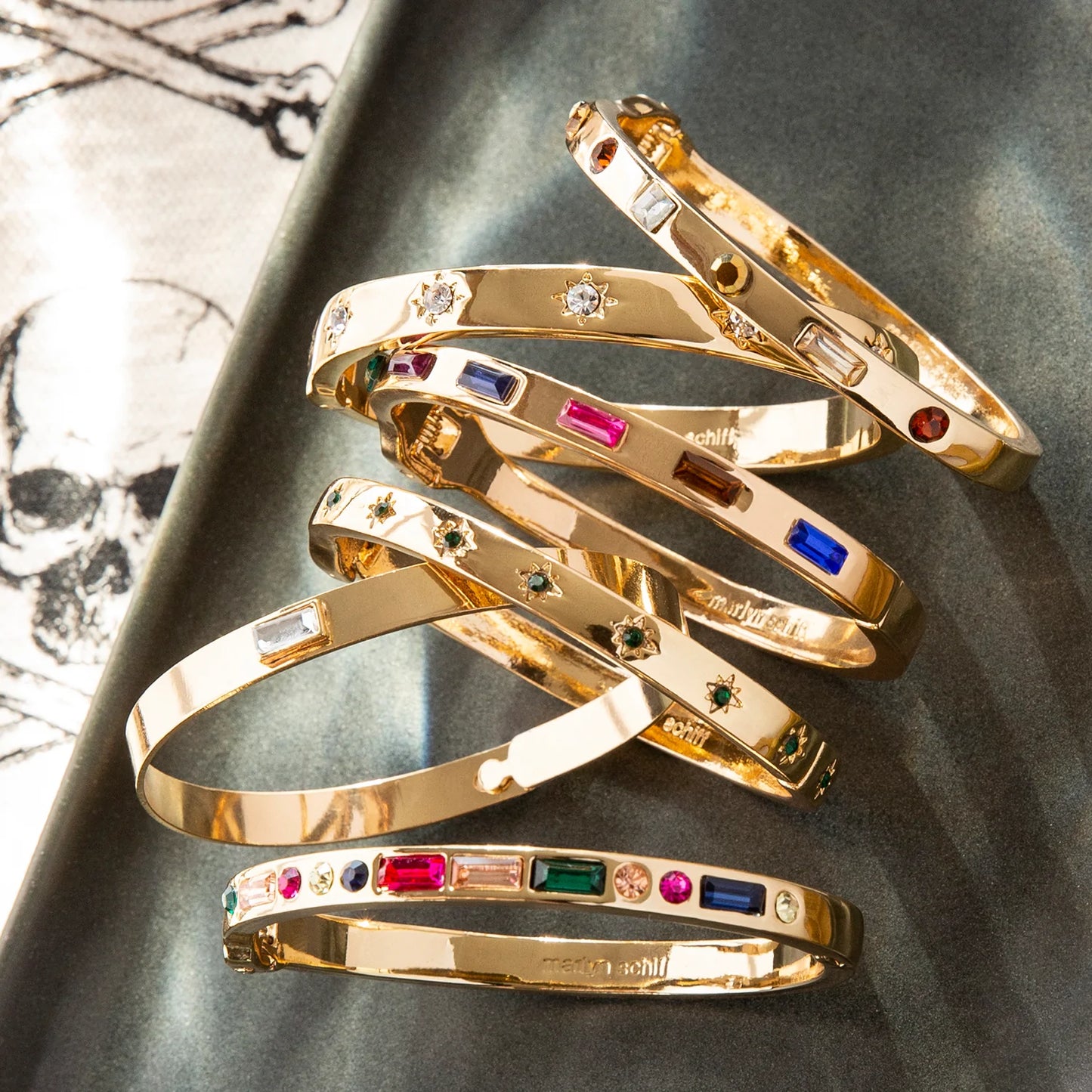 multi gemstone shape bangle
