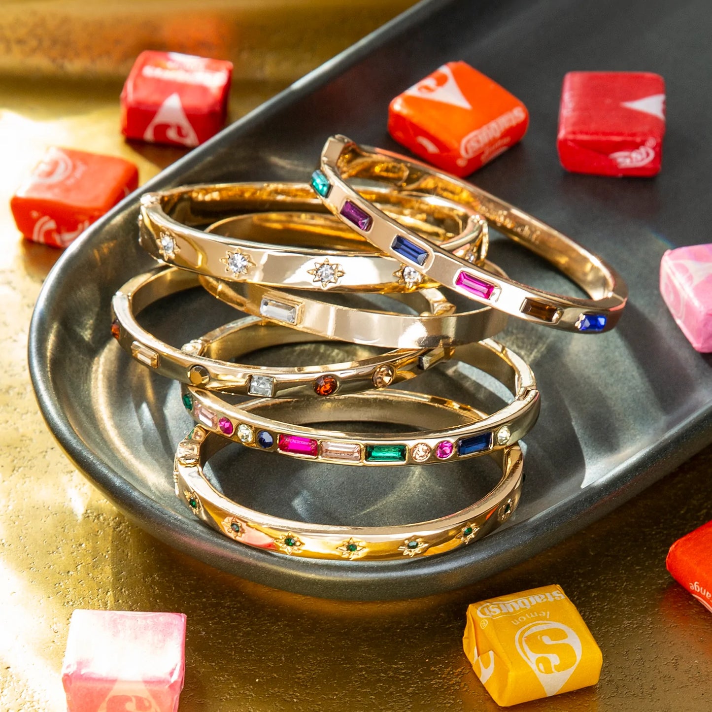 multi gemstone shape bangle