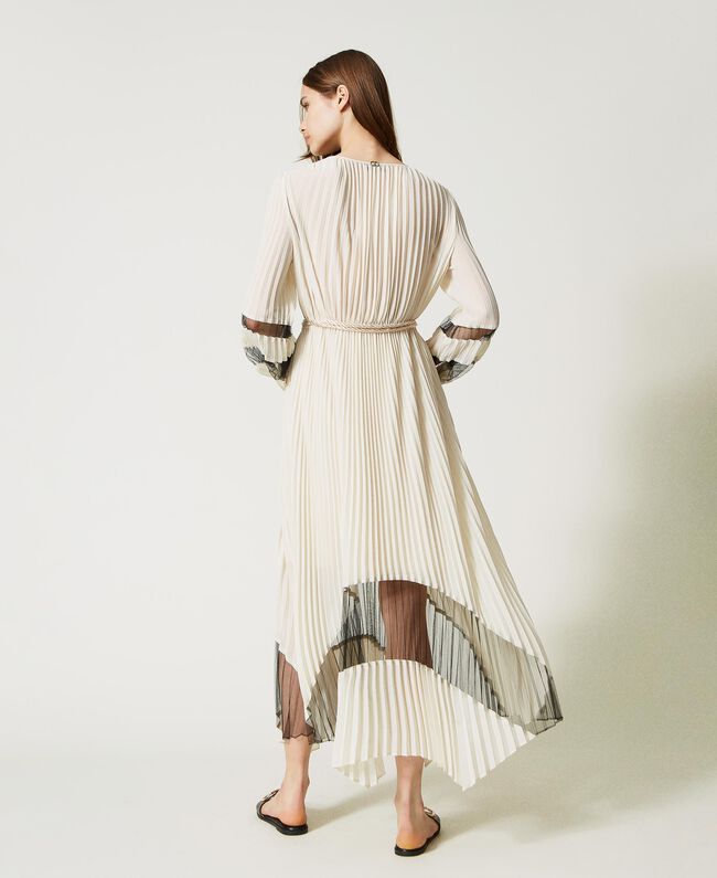 Long Georgette Dress with Pleated Tulle