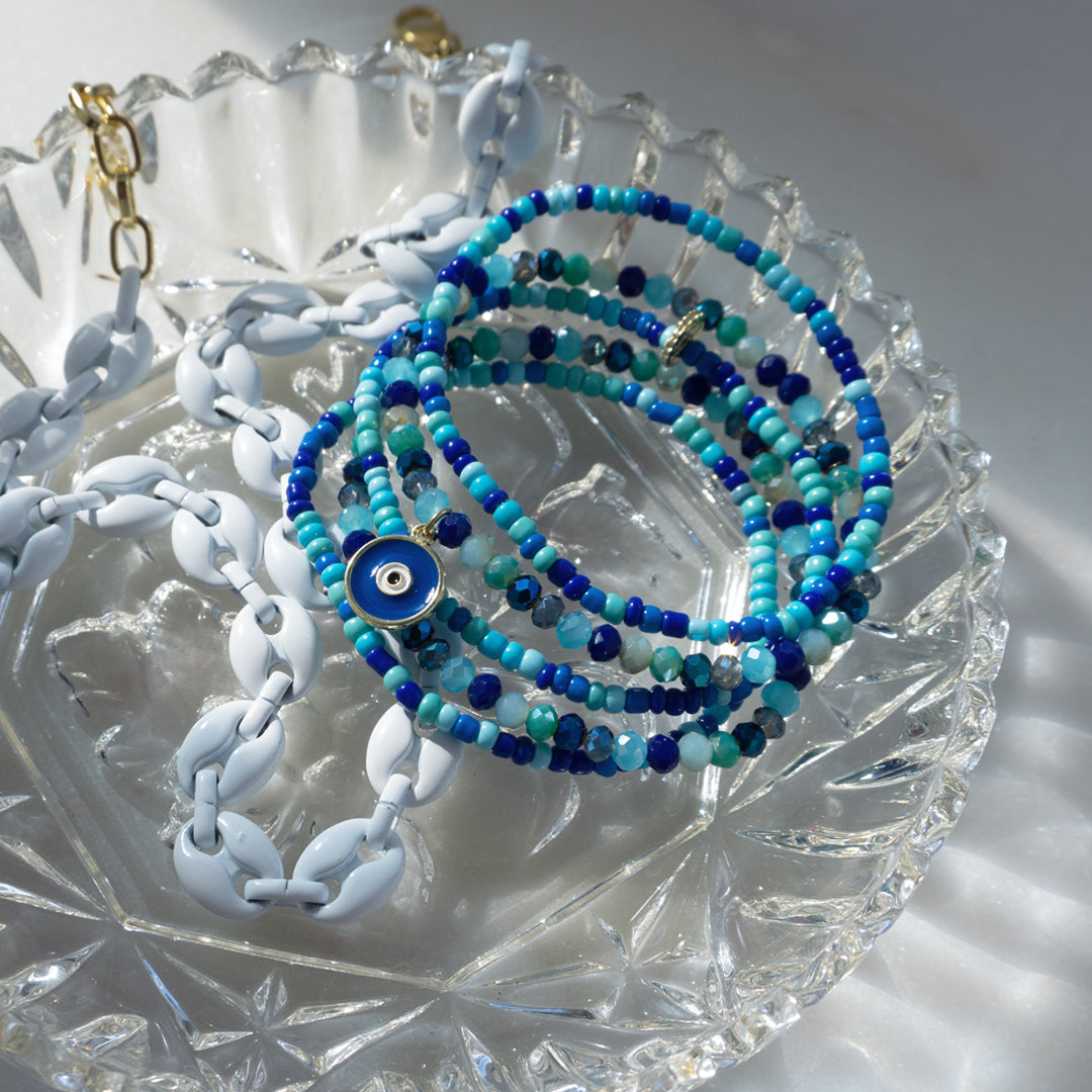 5-strand beaded evil eye bracelet set