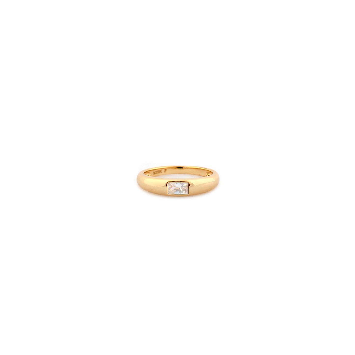 Gold Plated Narrow Dome Ring with Colored Stone Baguette