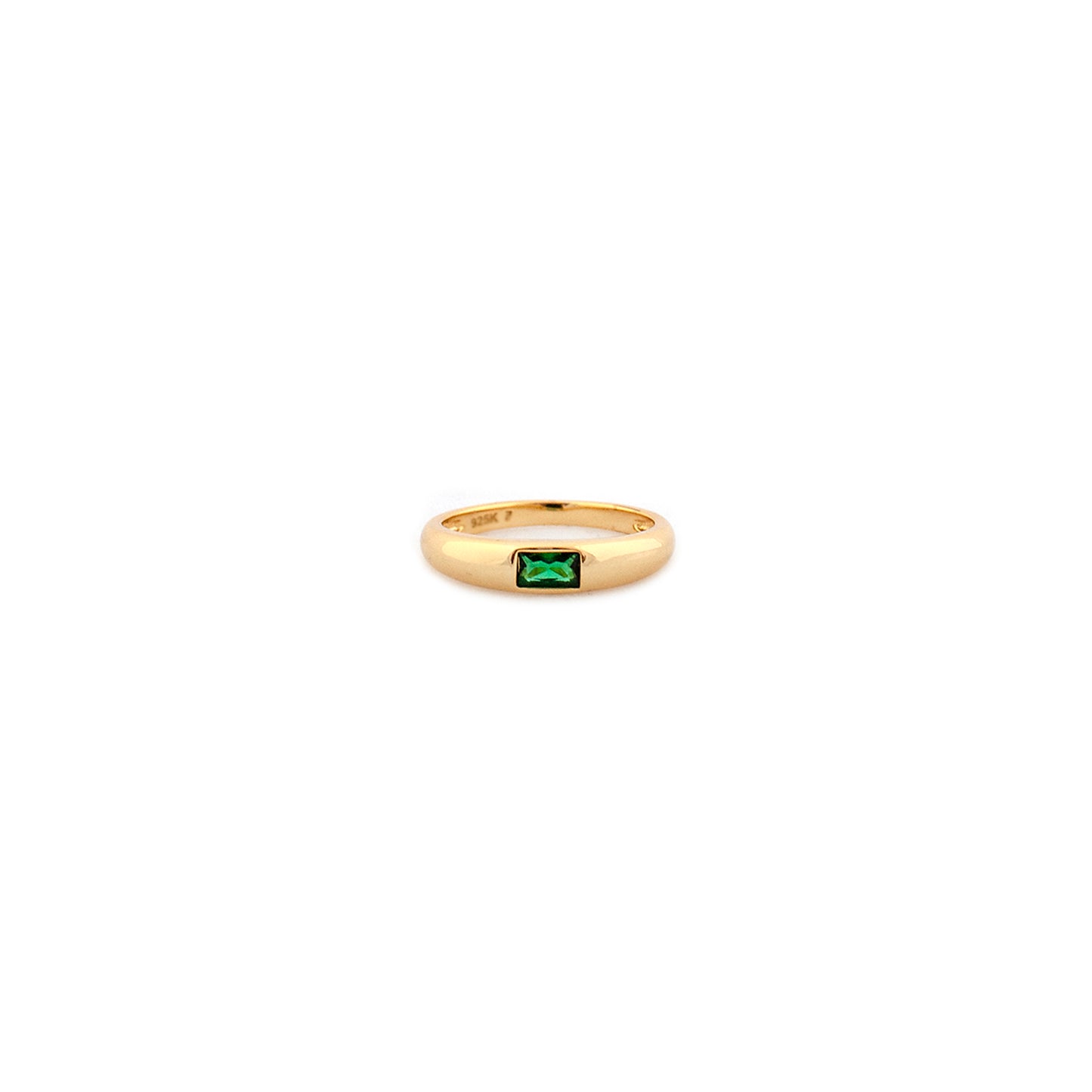 Gold Plated Narrow Dome Ring with Colored Stone Baguette