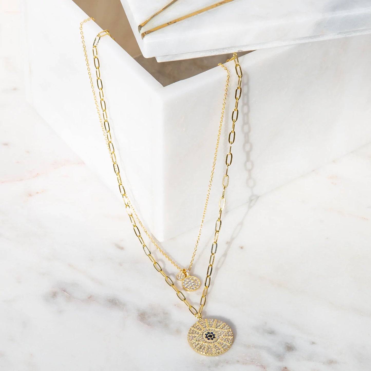 gold plated evil eye pendant necklace
