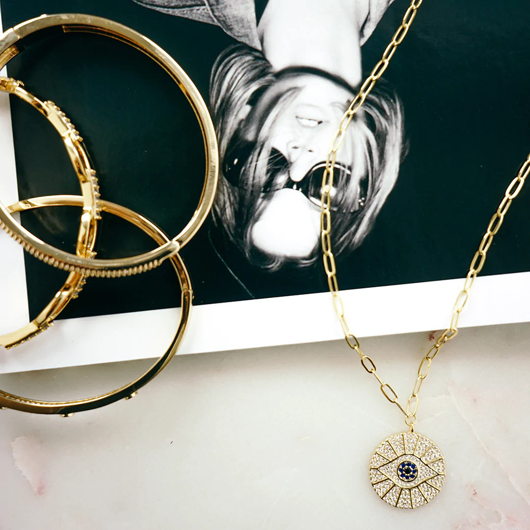 gold plated evil eye pendant necklace