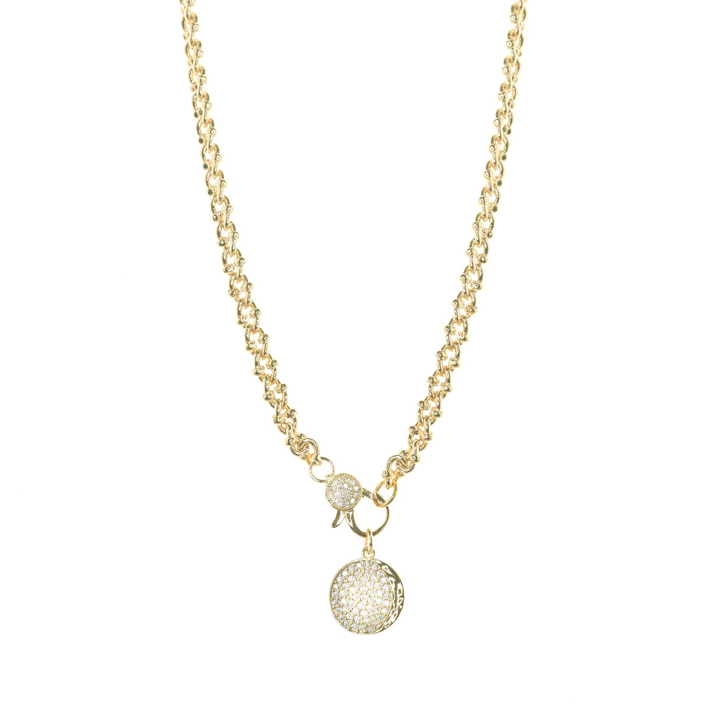 gold plated twist link moon charm necklace