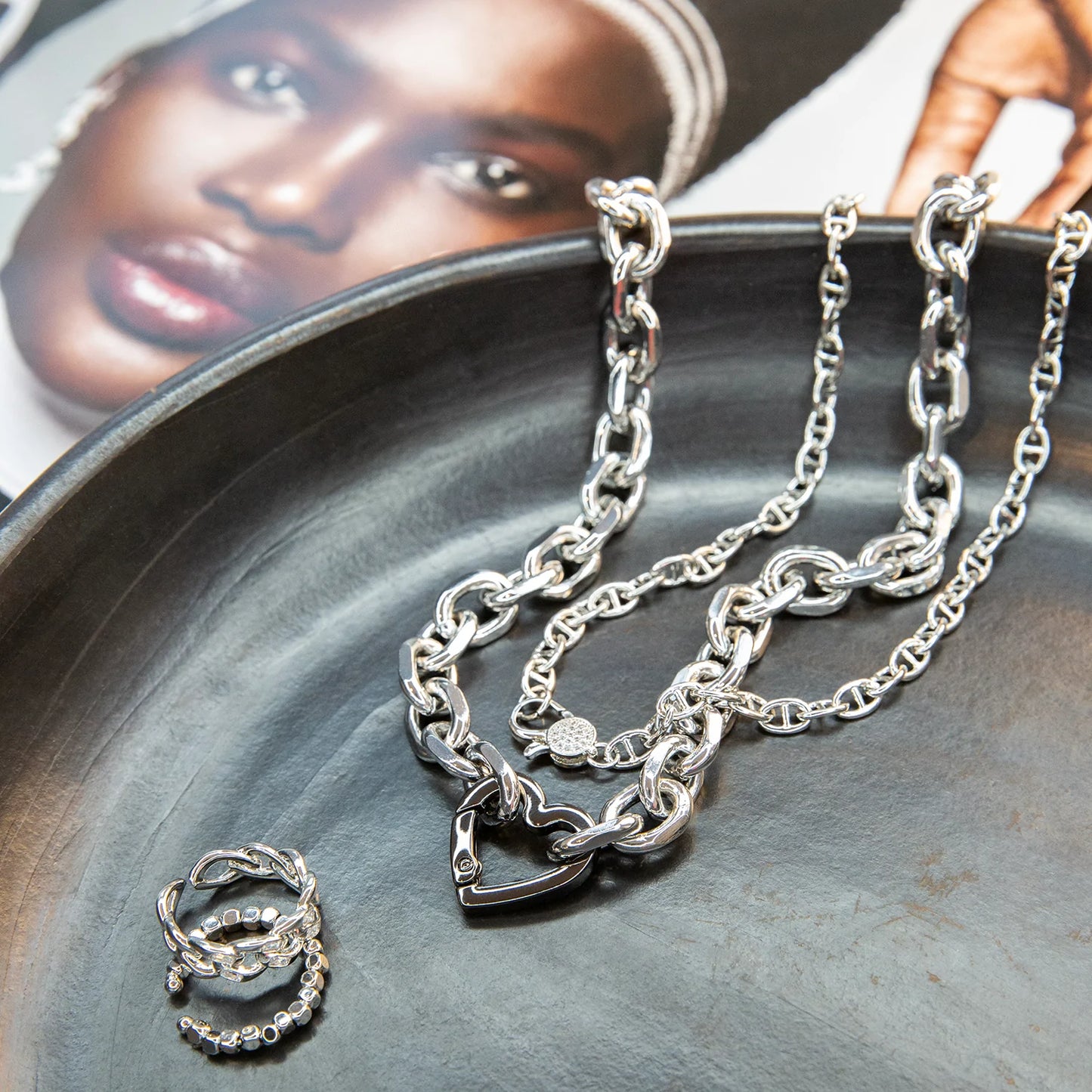 sterling 16” CZ clasp small anchor link necklace