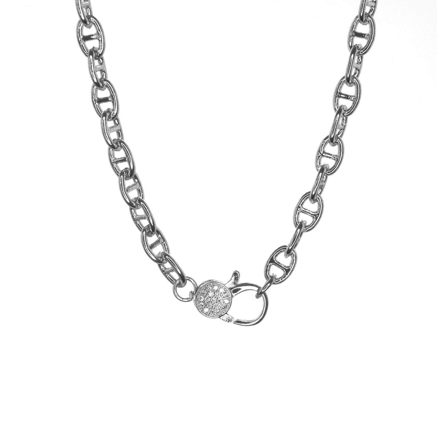sterling 16” CZ clasp small anchor link necklace