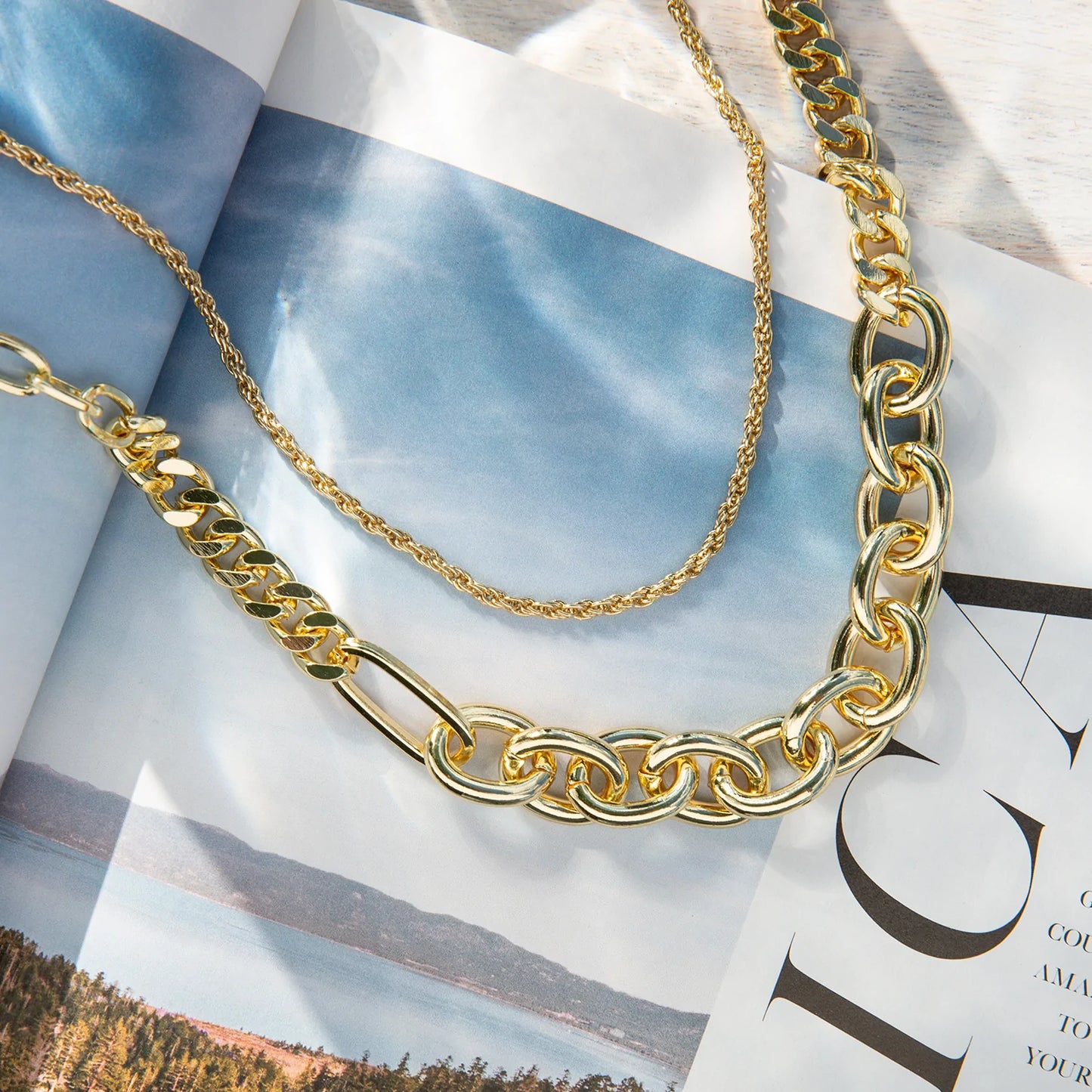 mixed link chunky chain necklace