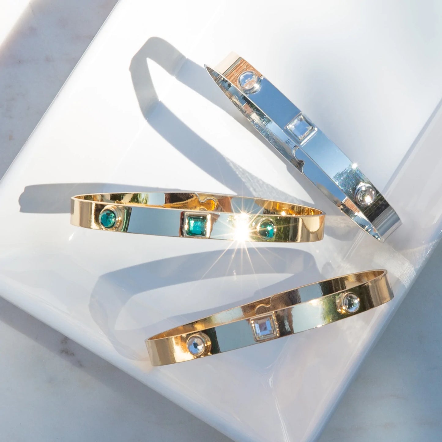 tri-crystal notch bangle