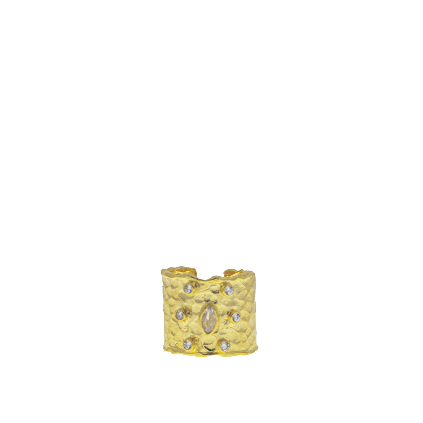 gold plated adjustable hammered metal oval stone ring