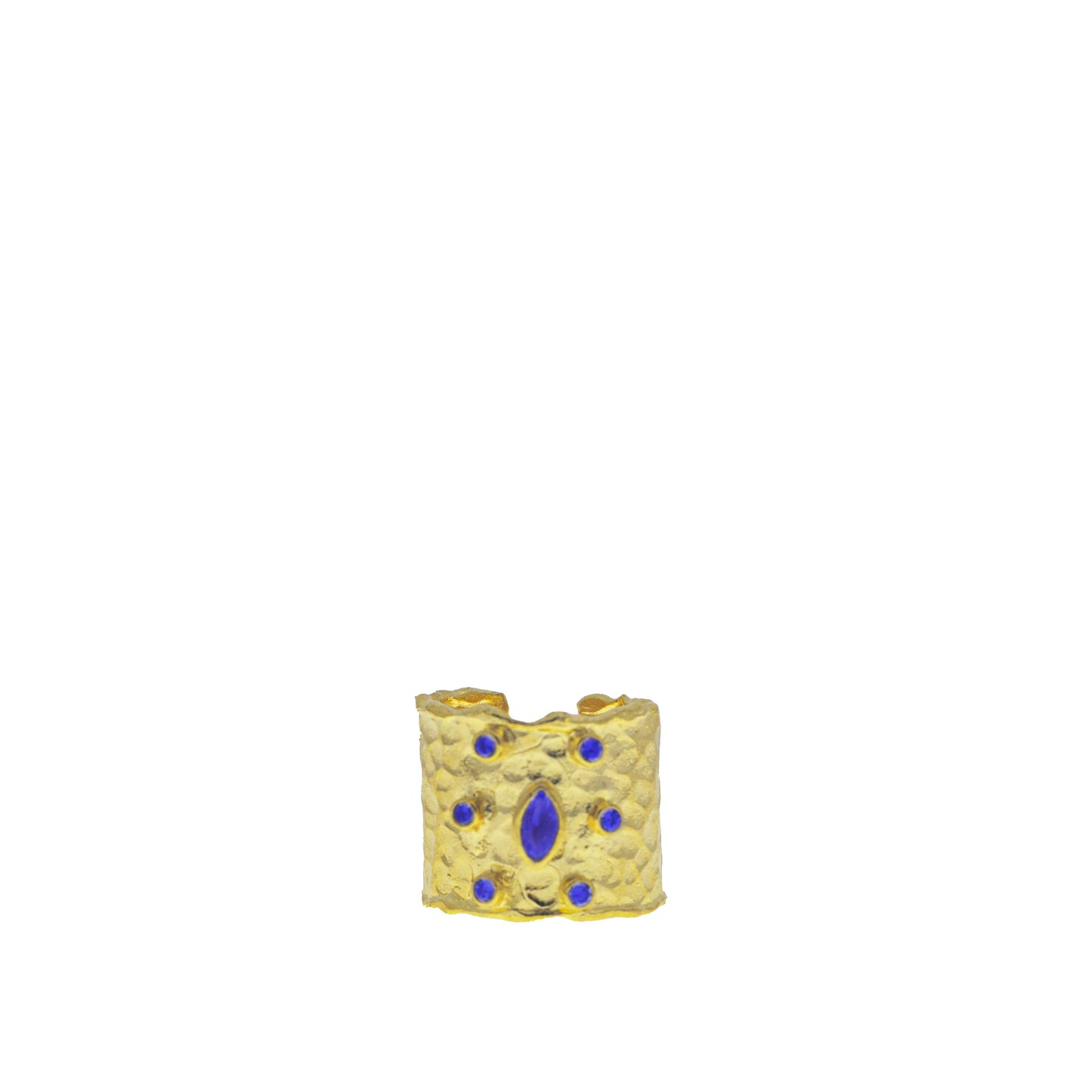 gold plated adjustable hammered metal oval stone ring