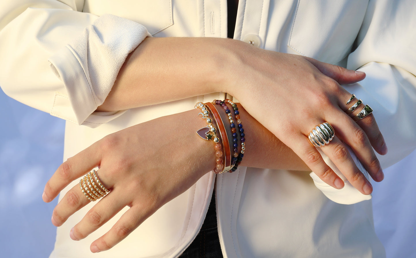 gold plated 5 strand beaded ball ring