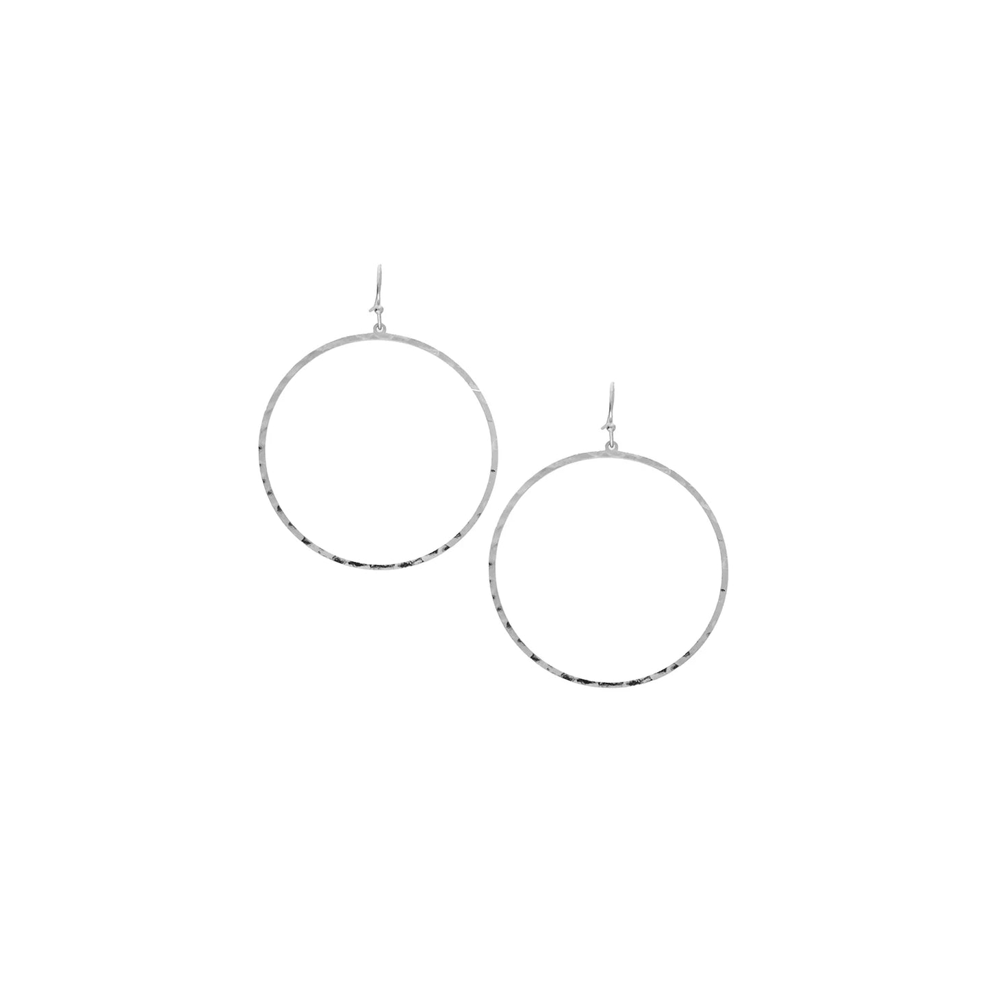 hammered metal drop hoop earring