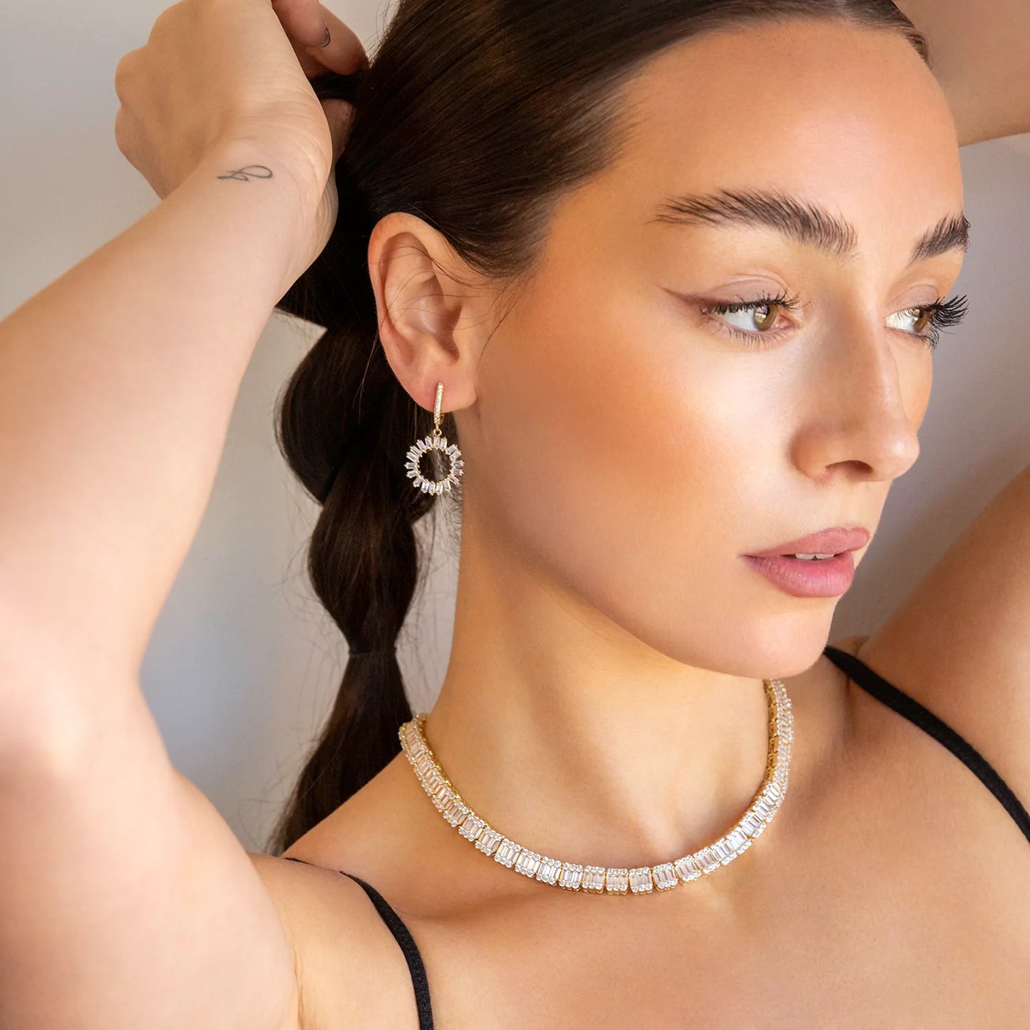 sterling baguette floral drop earring
