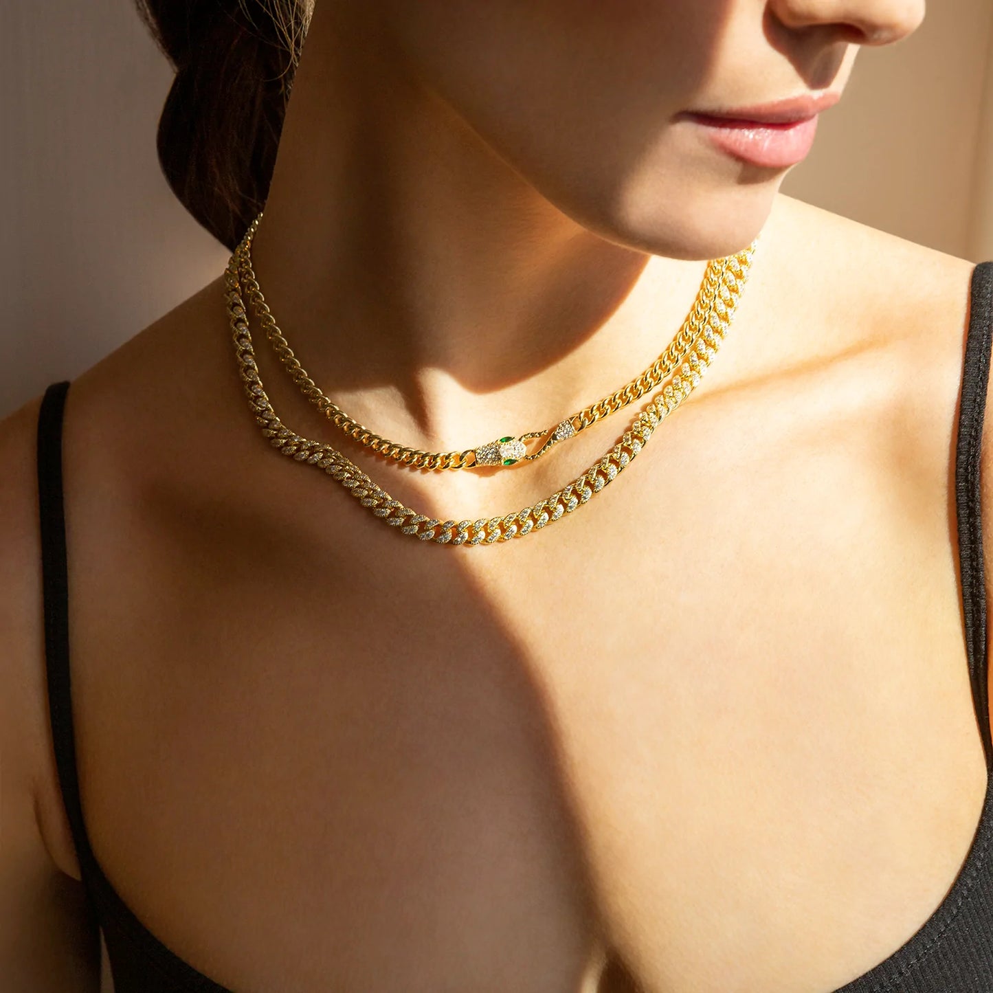 gold plated CZ curb link chain