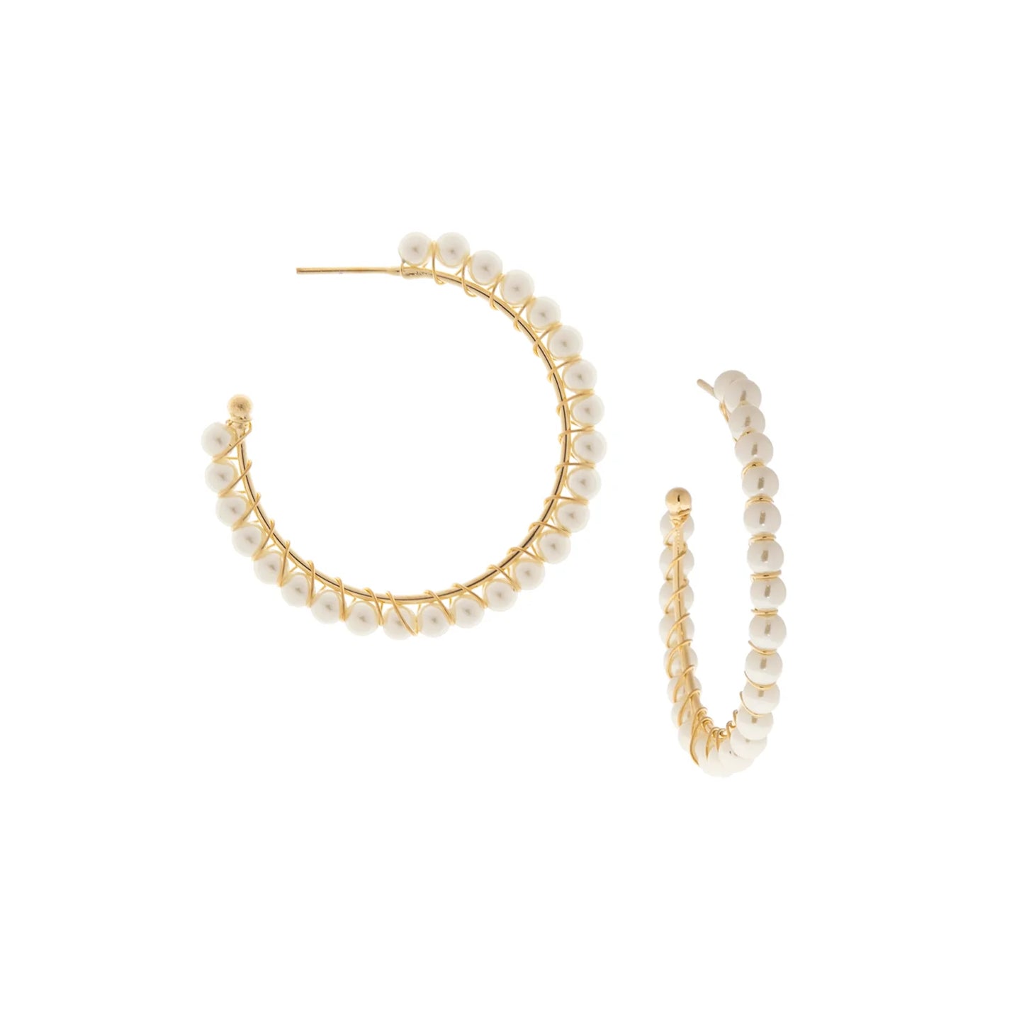 gold plated pearl open hoop