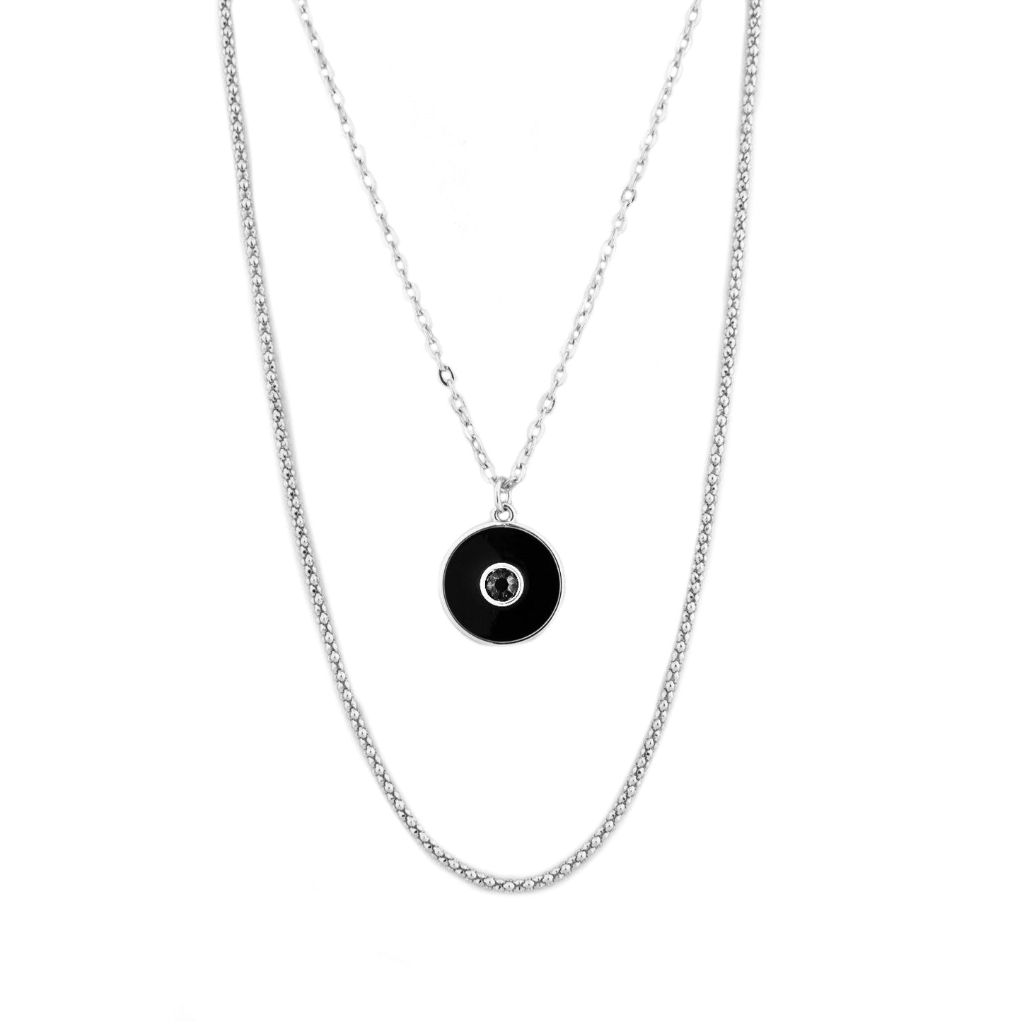 double layer enamel crystal disc necklace