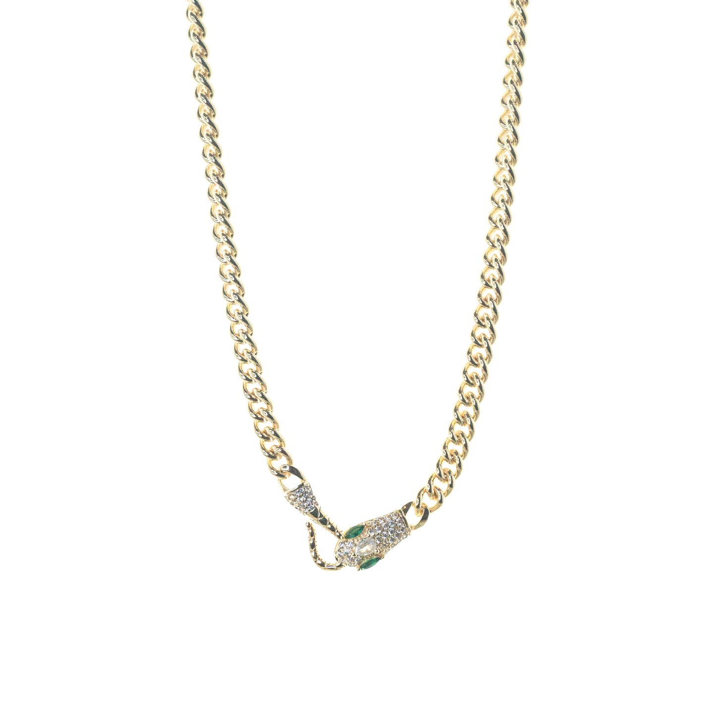 gold plated cobra link snake head clasp necklace