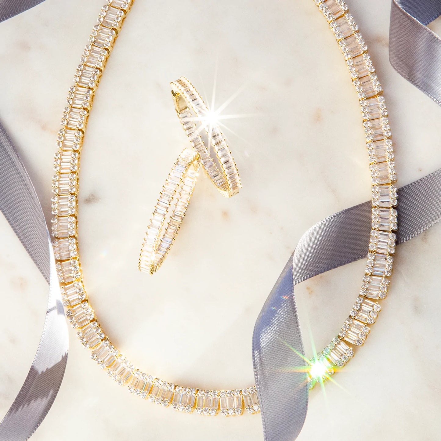 gold plated square CZ tennis necklace