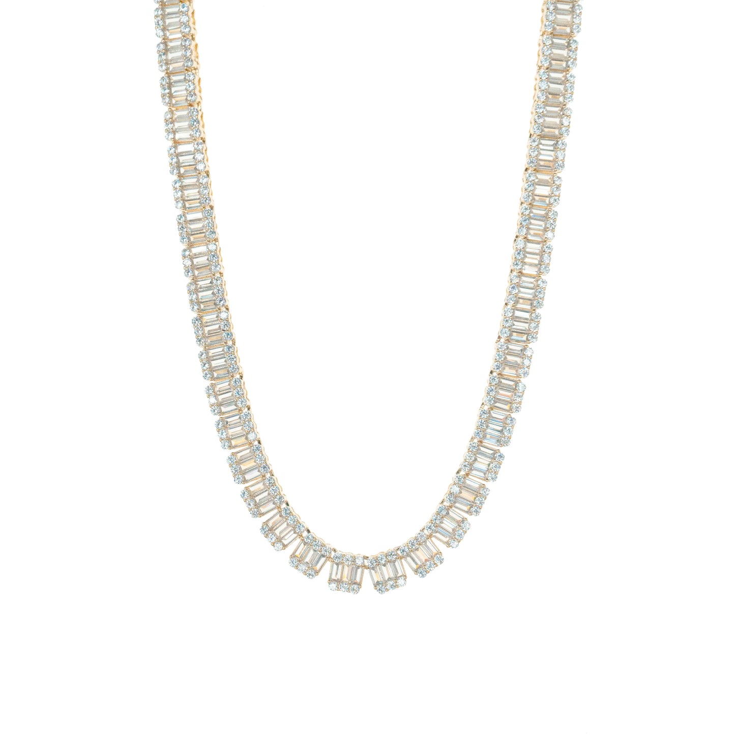 gold plated square CZ tennis necklace