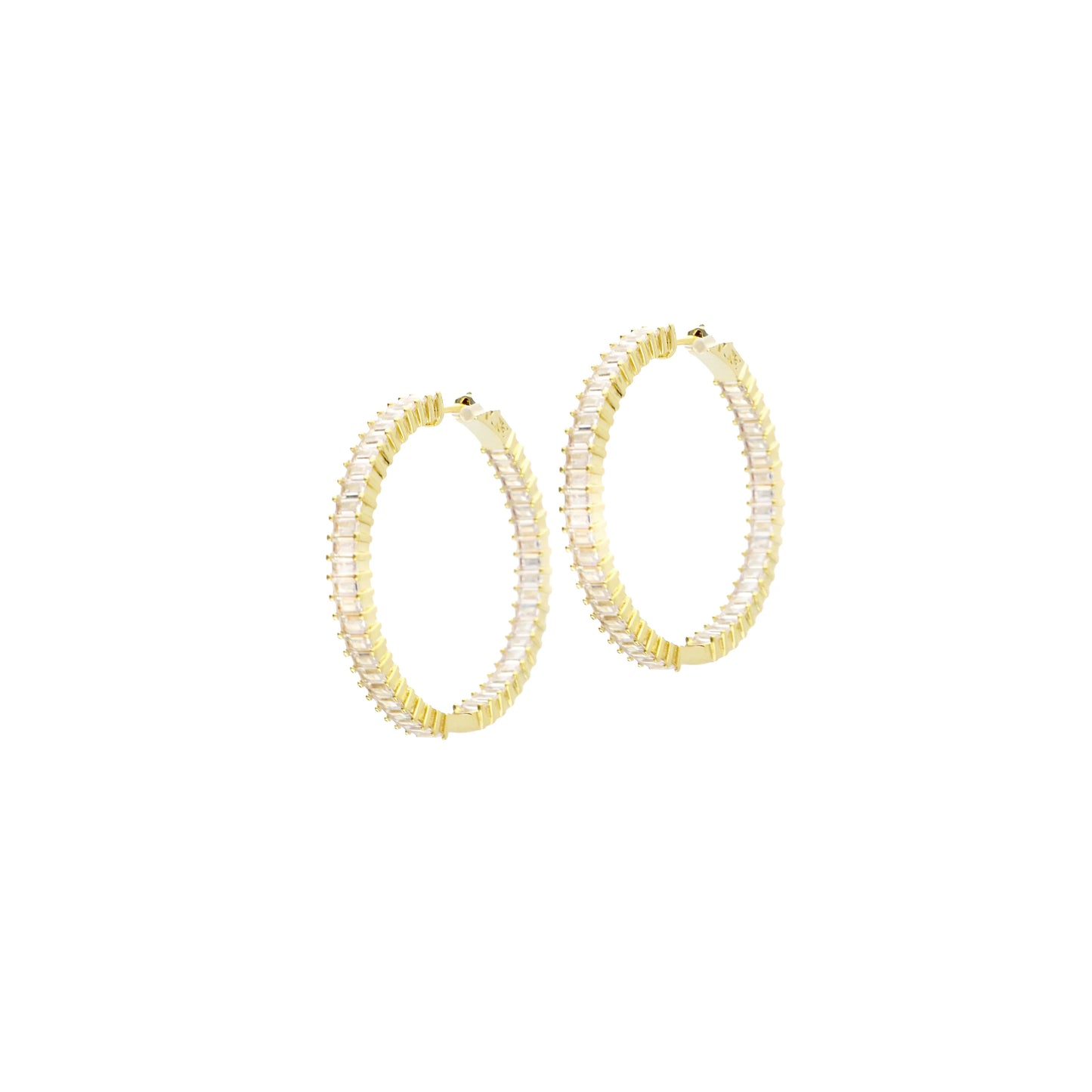gold plated baguette large CZ hoop