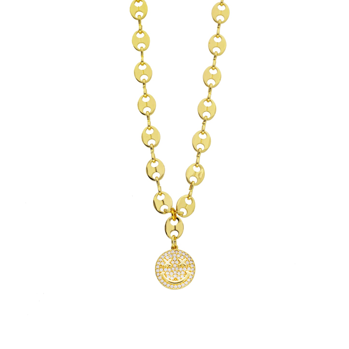 anchor link smiley face necklace