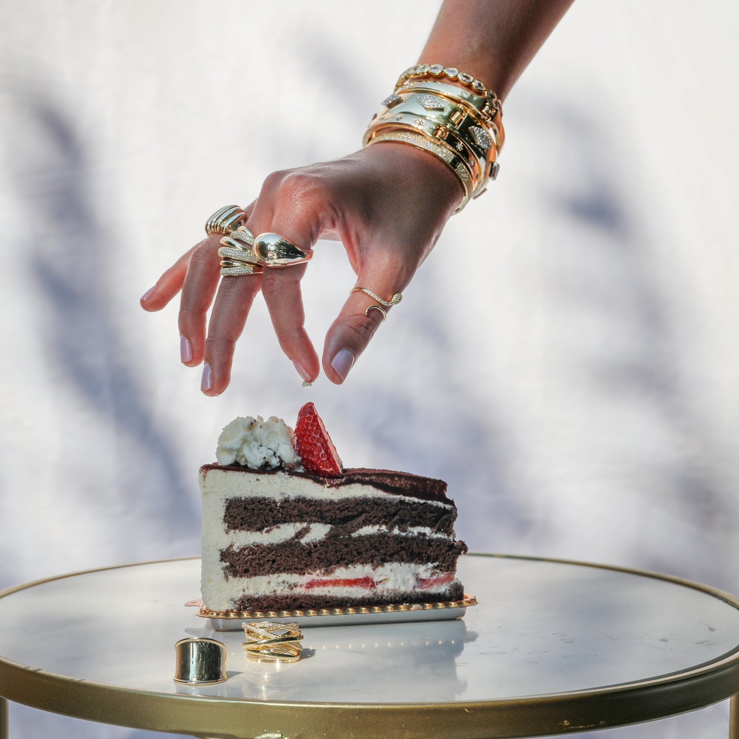 gold plated layered dome ring with CZ