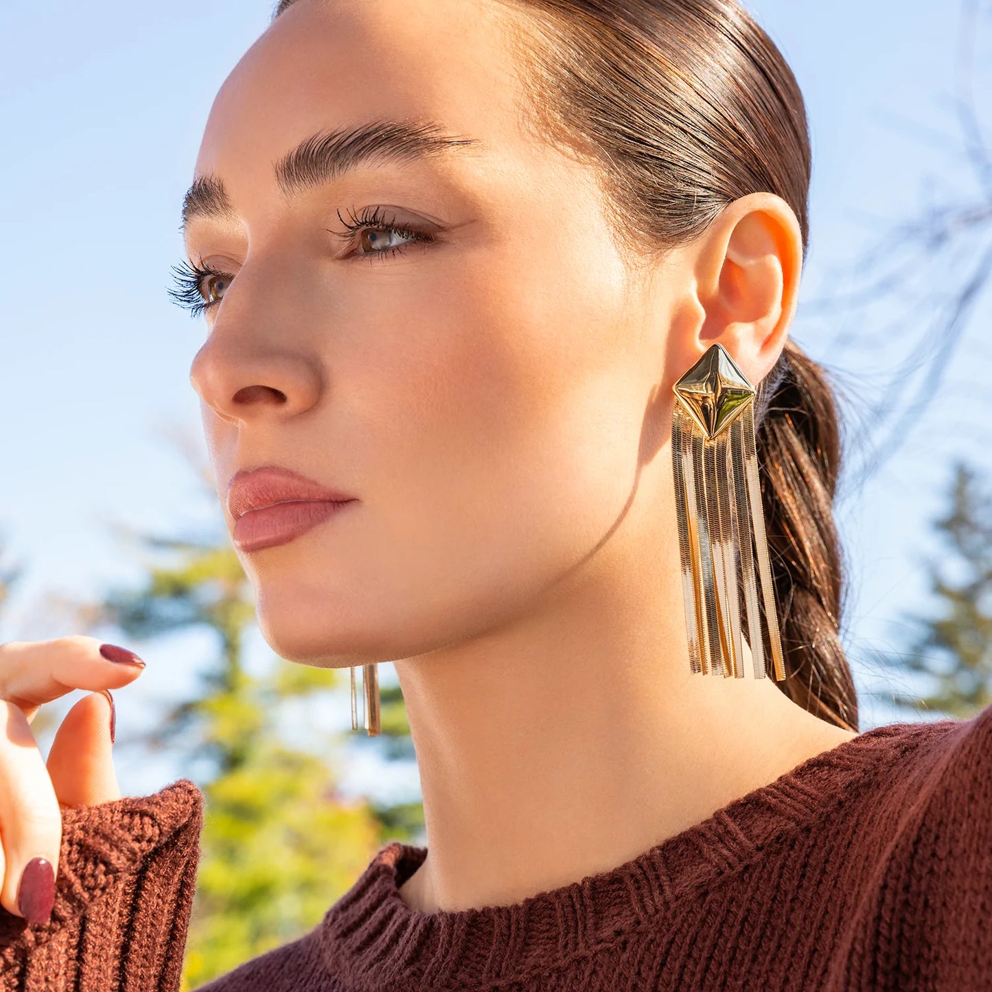 herringbone fringe diamond shaped earring