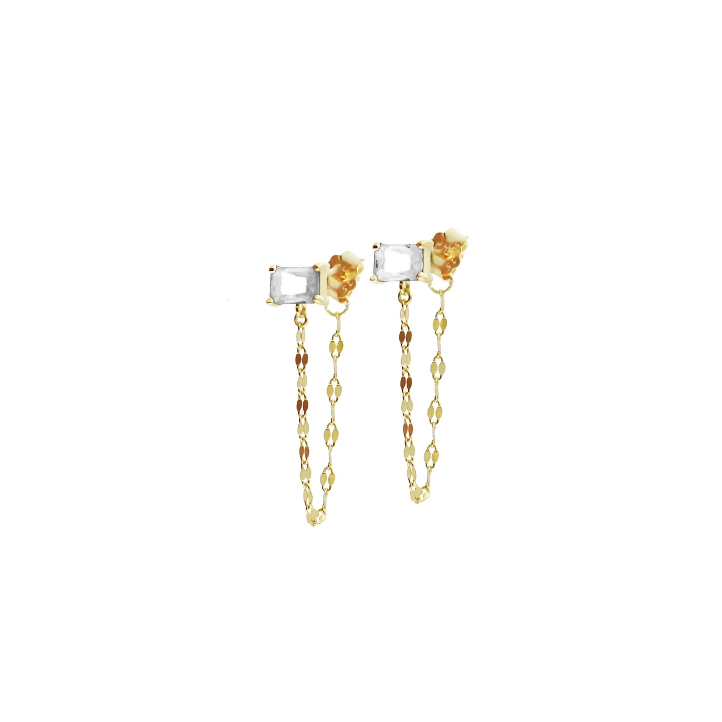 sterling rectangle CZ post drape earring