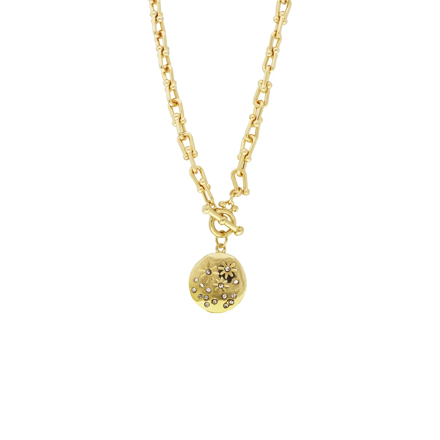 hardware toggle link necklace with pave burst pendant