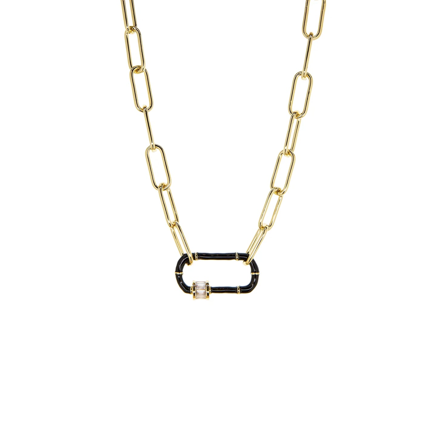 enamel carabiner brass necklace