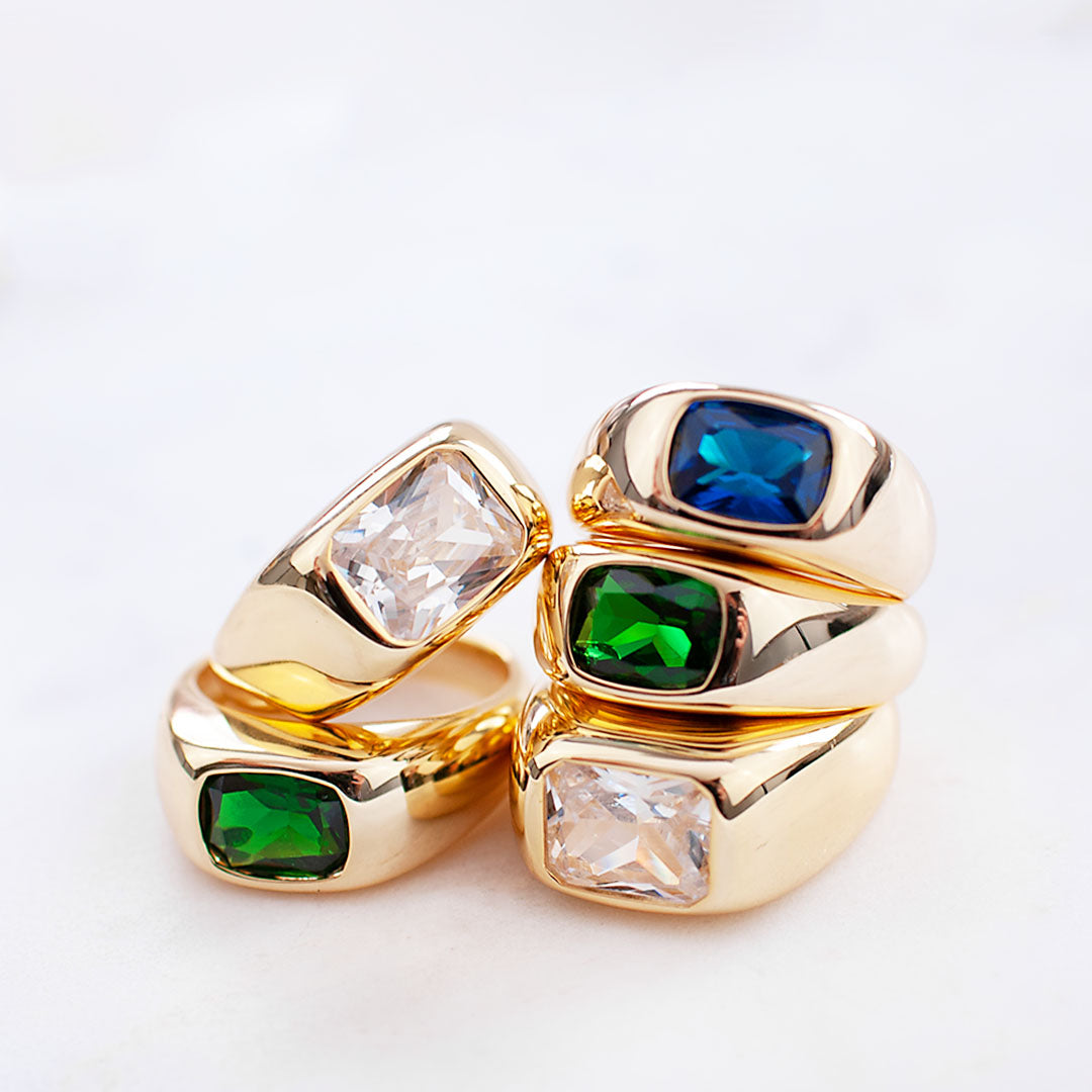 Crystal Set Gold Plated Signet Ring